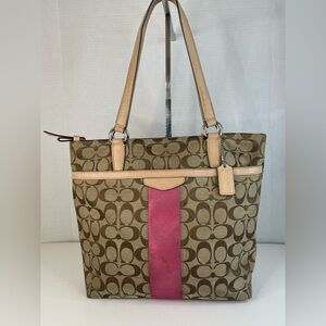Coach Tan and Pink Signature Tote Bag